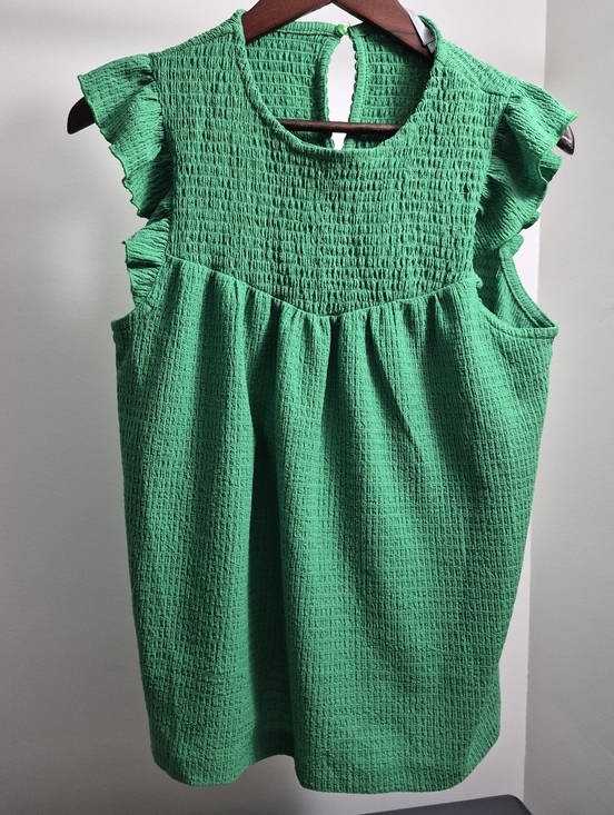 Simons Tops - Simons Green Smocked Ruffle Sleeve Top